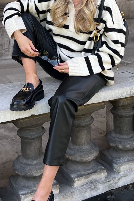 If you haven’t already, you’ve got to invest in a striped knit this autumn. I love the collar detail on this one! Paired with straight leg faux leather trousers, Celine sunnies & loafers. Finished off with the Dior saddle bag & my favourite rings. Perfect fall outfit  

#LTKeurope #LTKstyletip #LTKSeasonal