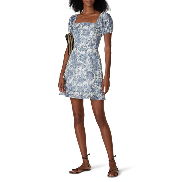 Louna Blue Floral Puff Sleeve Dress print-blue | Rent the Runway