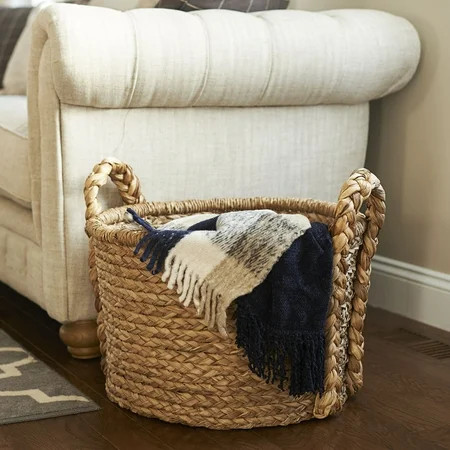 Household Essentials Large Wicker Floor Basket With Braided Handle | Walmart (US)