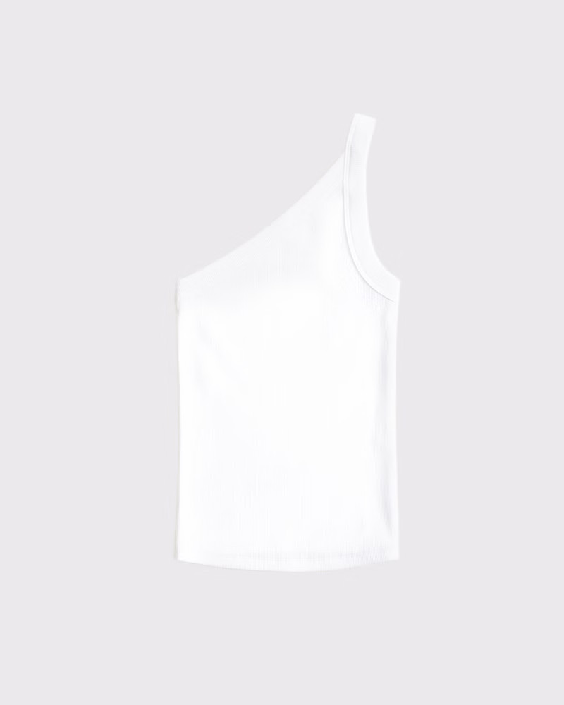 Abercrombie & Fitch Women's One-Shoulder Rib Tank in White - Size XS | Abercrombie & Fitch (US)
