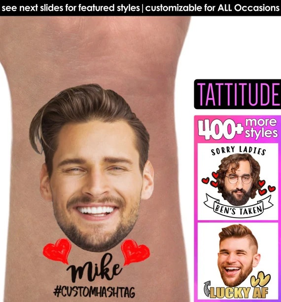 Bachelorette Party Favor - bachelorette tattoo - groom face tattoo - custom face tattoo - bride g... | Etsy (US)