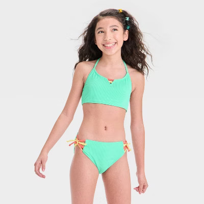 Girls' Ride The Wave Solid Bikini Set - art class™ Turquoise Green M | Target