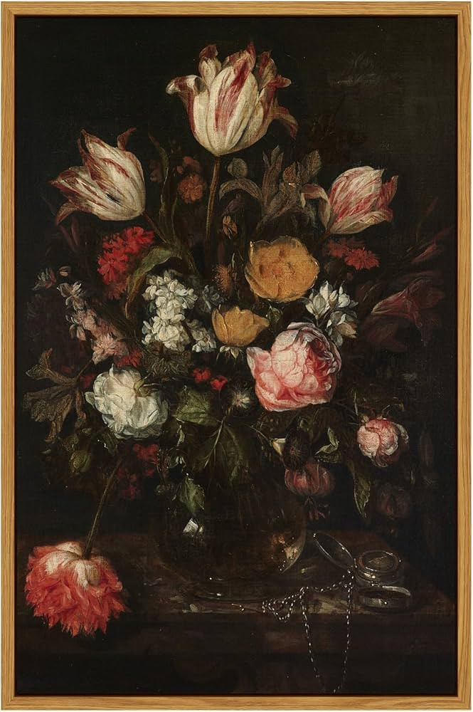 ARPEOTCY Vintage Framed Floral Wall Art Decor, Bathroom Dark Flower Bouquet Retro Wall Decor, Can... | Amazon (US)