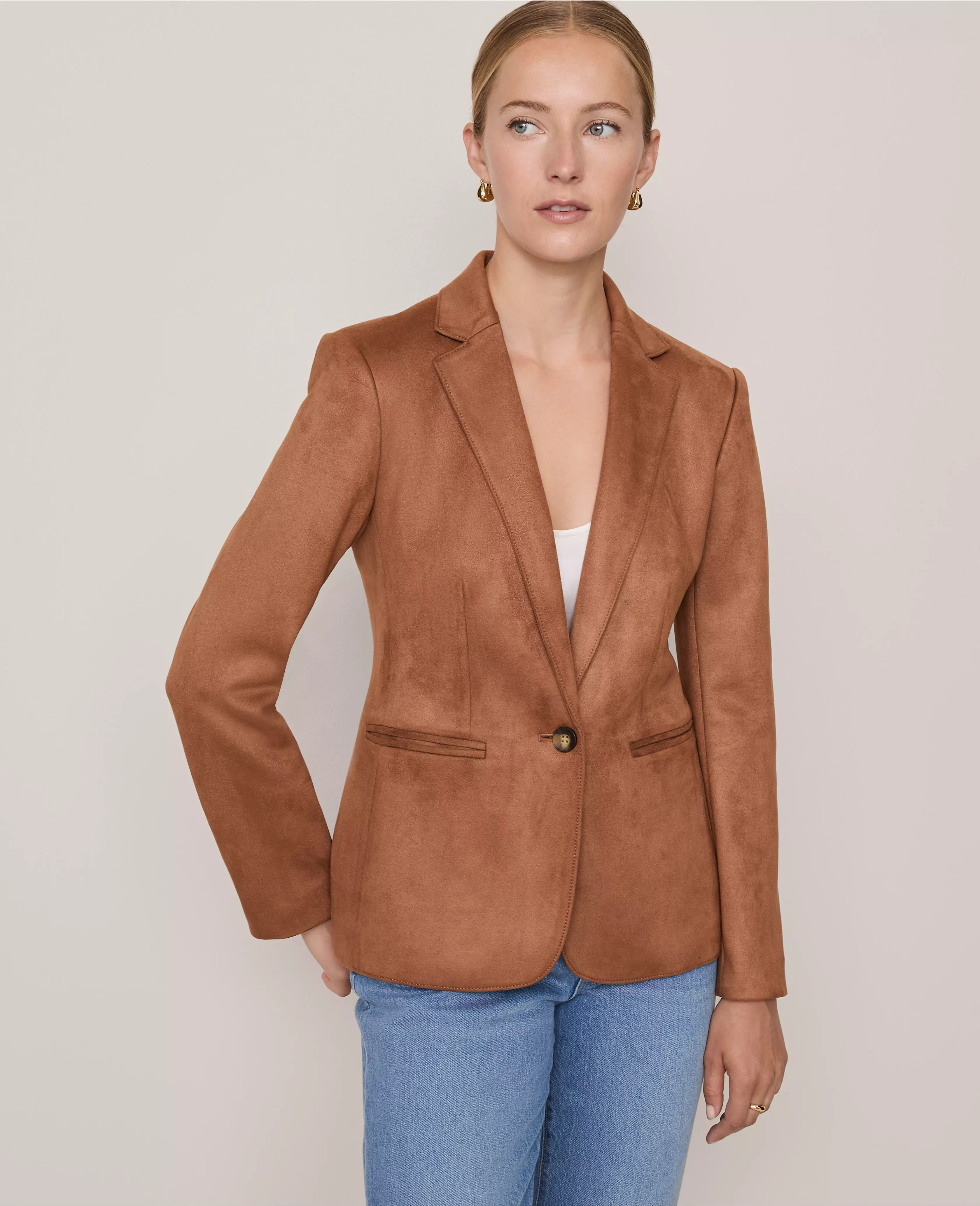 The Hutton Blazer in Faux Suede | Ann Taylor