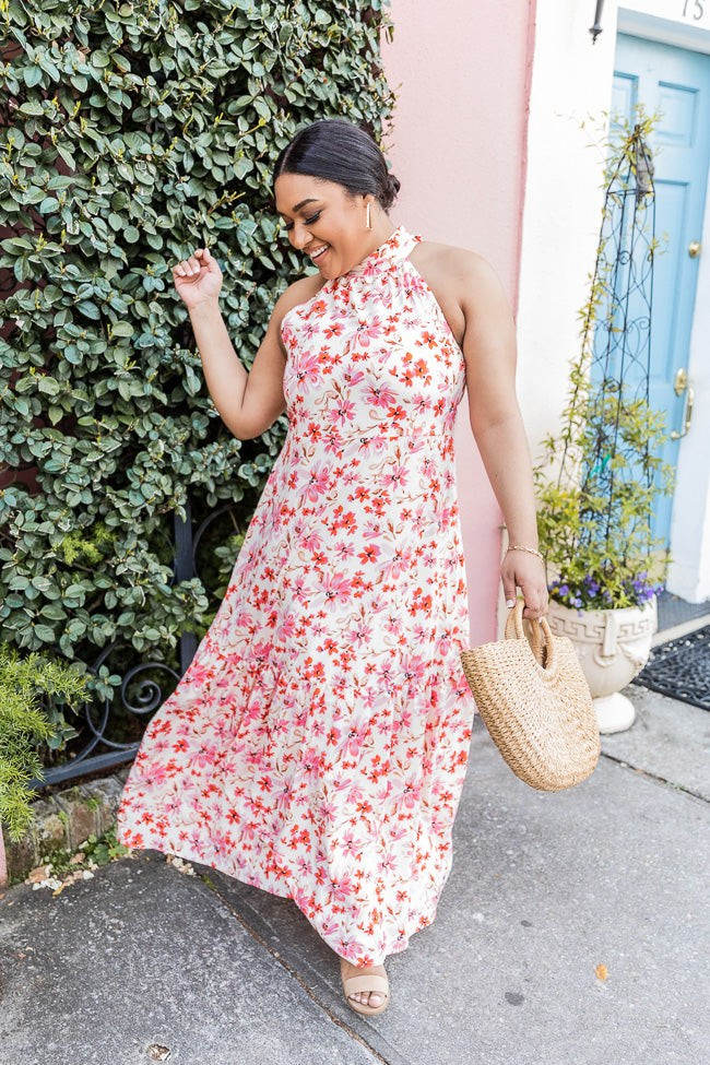 Before Long Pink Halter Neck Floral Maxi Dress | Pink Lily