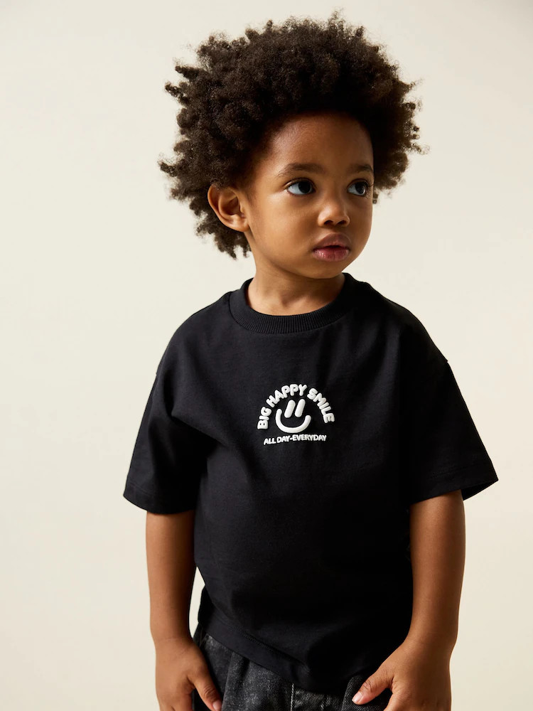 Black Smile Short Sleeve Small Graphic T-Shirt (3mths-7yrs) | Next US