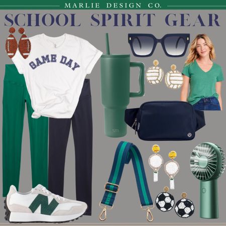 School spirit gear | game day | Weddington | new balance 327 | aerie | leggings | lululemon | crossbody bag | everywhere bag | portable fan | green t shirt | soccer earrings | tennis earrings | volleyball earrings | purse strap | sunglasses | football earrings | simple modern tumbler | water bottle | football mom | game day shirt | green leggings | blue leggings | game day outfits for Mom’s | green and navy blue school colors | Amazon 

#LTKstyletip #LTKunder50 #LTKshoecrush