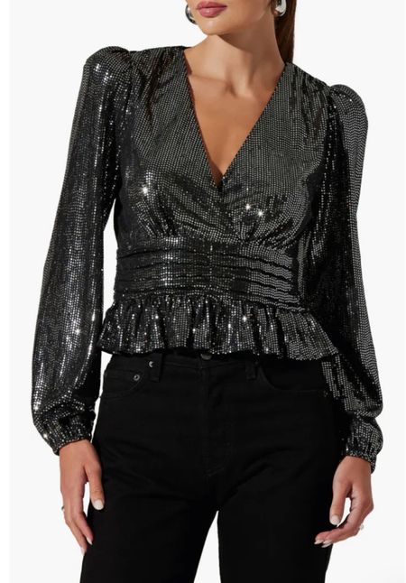 Sequin top
Holiday outfit 
Black pants 

#LTKparties