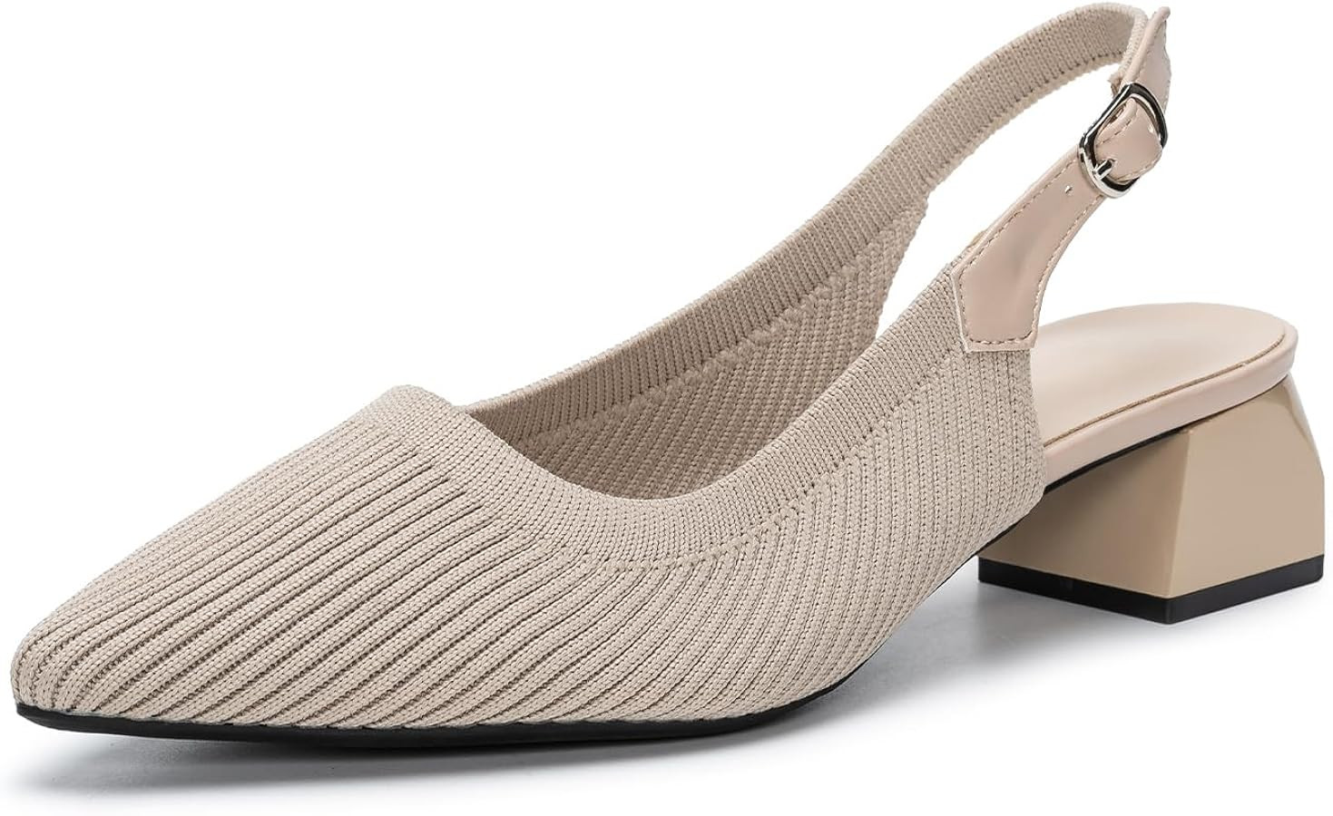 youngshow Womens Adjustable Slingback Heels, Pointed Toe Mid-Low Heel, Cute Knitted Slip On Work ... | Amazon (US)