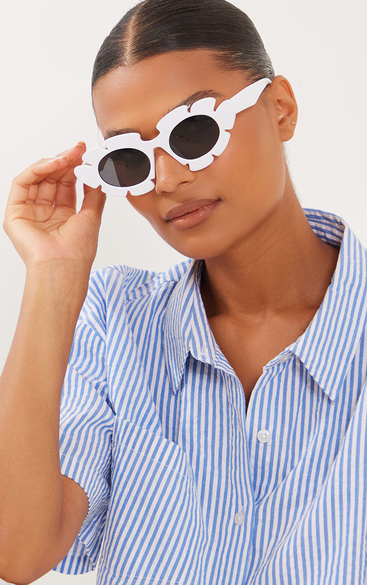 White Flower Cat Eye Sunglasses | PrettyLittleThing CAN