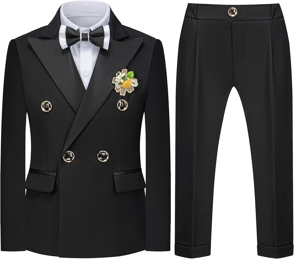 Boys Suits Toddler Tuxedo Double Breasted Formal Suit Set Kids Wedding Outfit | Amazon (US)