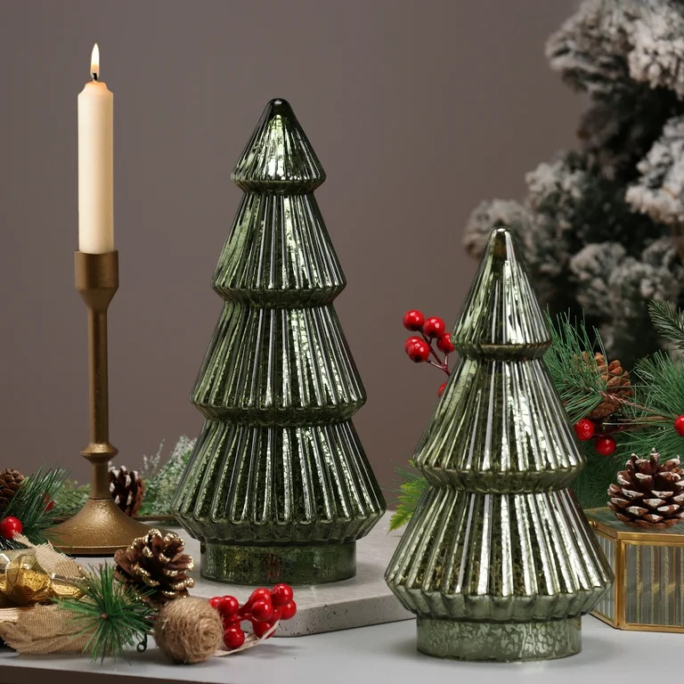 Better Homes & Gardens 12‘’  Decorative Tabletop Christmas Tree in Mercury Ribbed Green Glass... | Walmart (US)