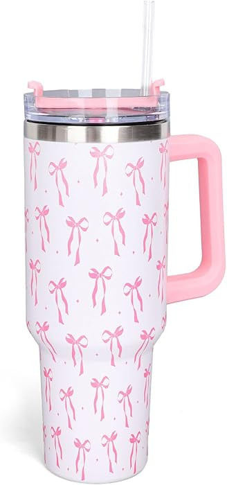 Whaline 40oz Pink Bow Tumbler with Handle Straw and Lid Bow-Knot Travel Coffee Tumbler Cup for Wo... | Amazon (US)