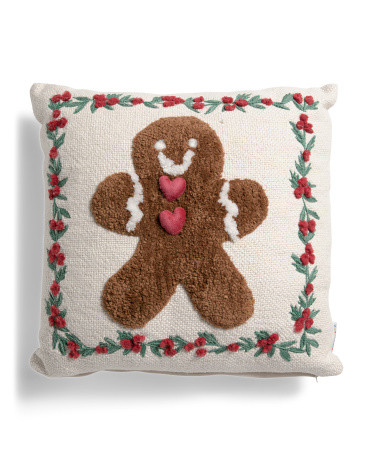 20x20 Tufted Gingerbread Man Pillow With Leaf Embroidered Details | TJ Maxx