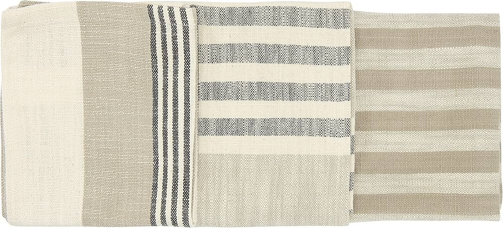Creative Co-Op Tan & Grey Striped Cotton Tea Towels (Set of 3 Pieces) | Amazon (US)