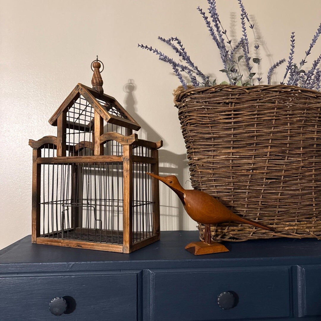 Vintage Wooden and Metal Birdcage Farmhouse/cottagecore/boho/rustic/primative - Etsy | Etsy (US)