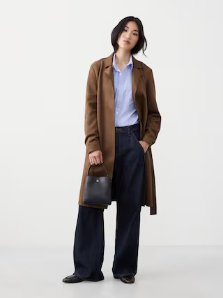 Vegan Suede Long Wrap Coat | Banana Republic Factory
