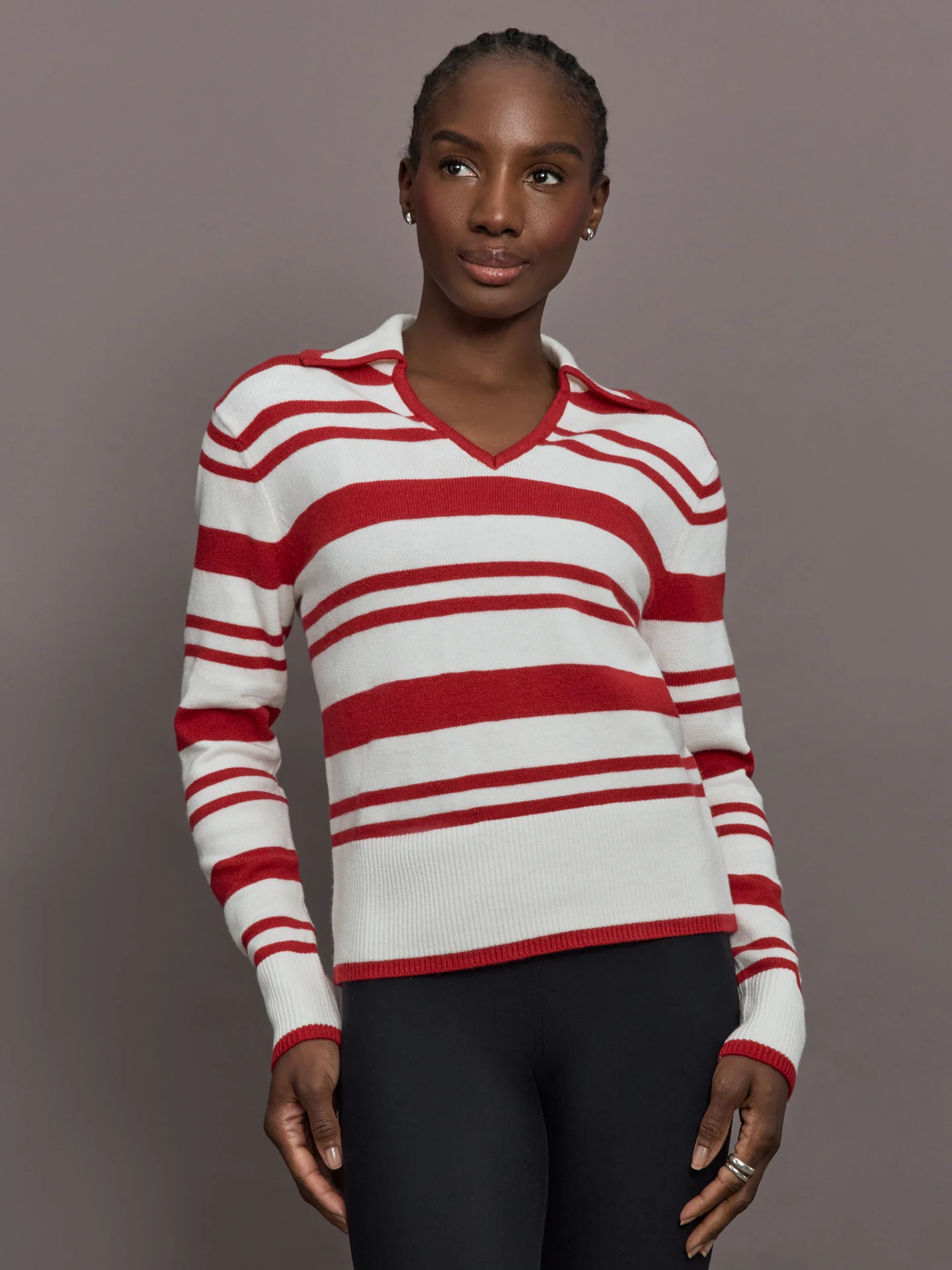 Johnny Collar Striped Sweater - Red/Cream | Carbon38
