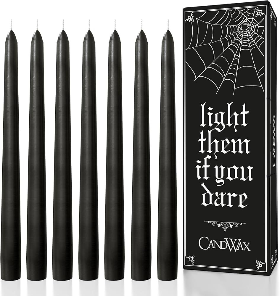 CANDWAX 12 inch Taper Candles Set of 12 - Dripless and Smokeless - Slow Burning Black Tapered Can... | Amazon (US)
