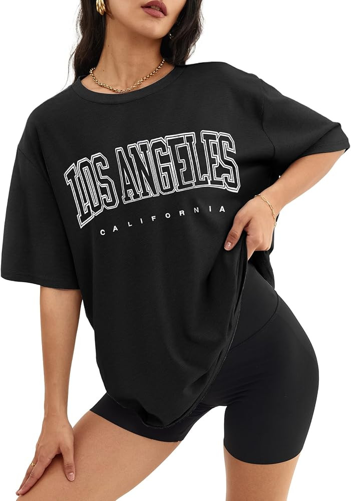 ATHMILE Womens Oversized T Shirts Loose Fit Crewneck Short Sleeve Tops Summer Casual Blouse Y2K 2... | Amazon (US)