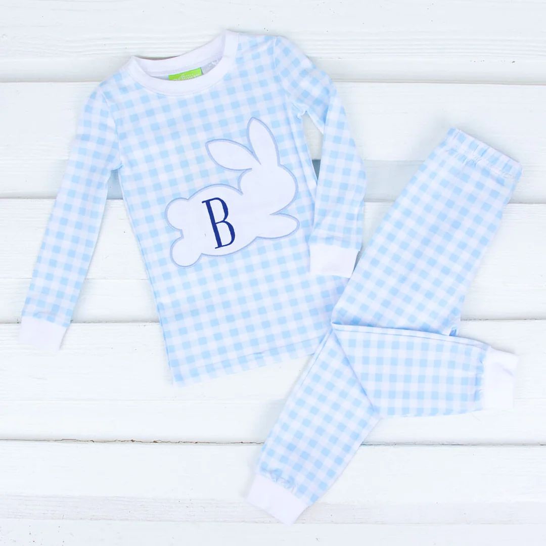 Bunny Hop Blue Check Pajamas | Classic Whimsy