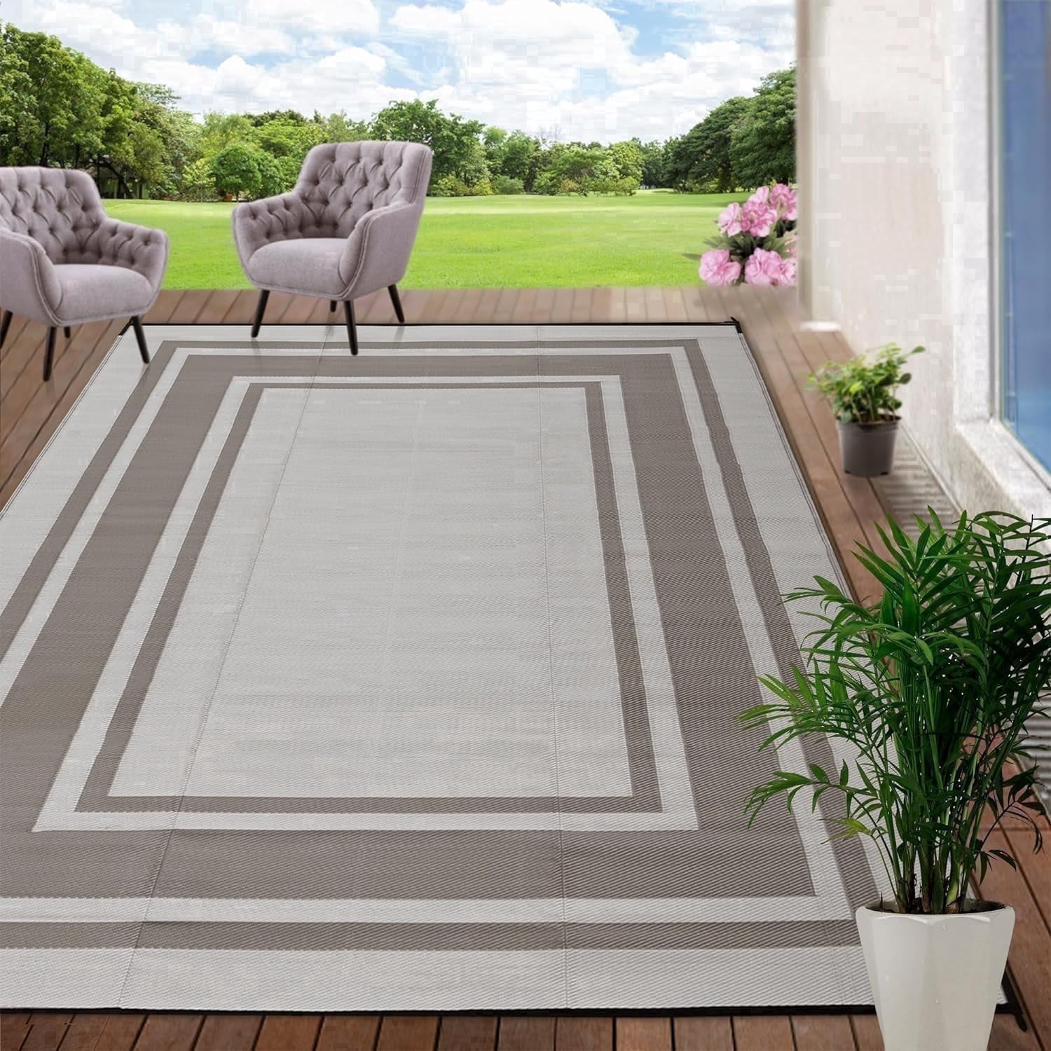 Outdoor Plastic Waterproof Rug 8'x 10' for Patio, Porch, Deck, Backyard, Balcony, Reversible, Geometric | Walmart (US)