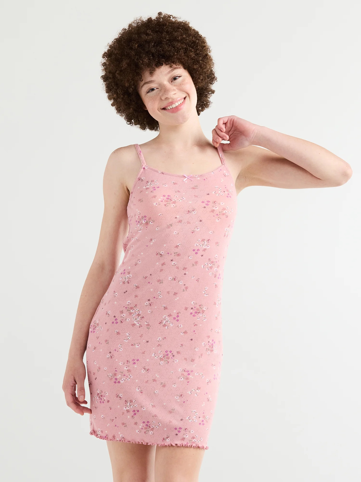 No Boundaries Pointelle Knit Sleep Chemise, Women's and Women's Plus | Walmart (US)