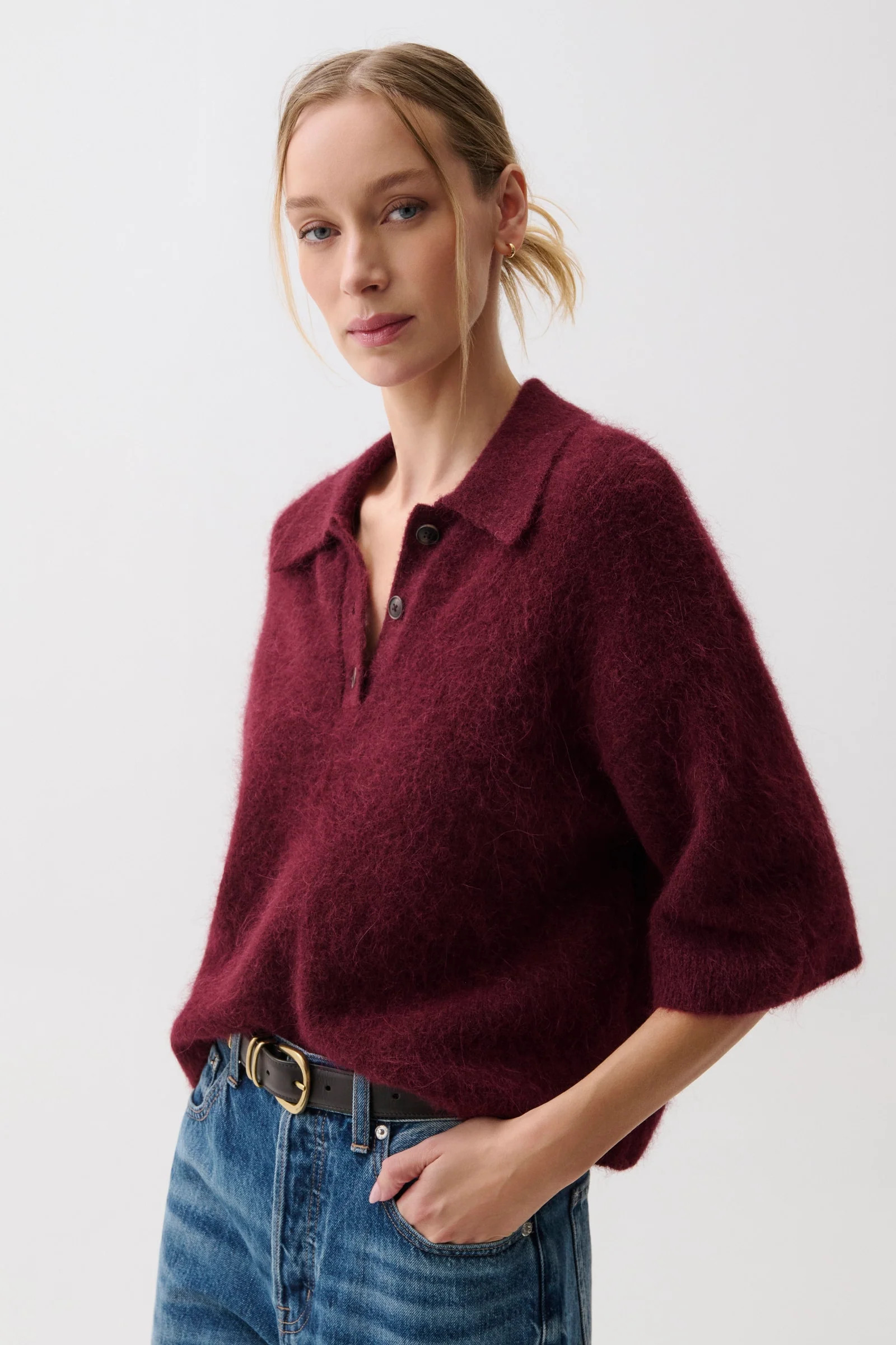 Nadya Polo Sweater - Cherry Wine | Pistola Denim