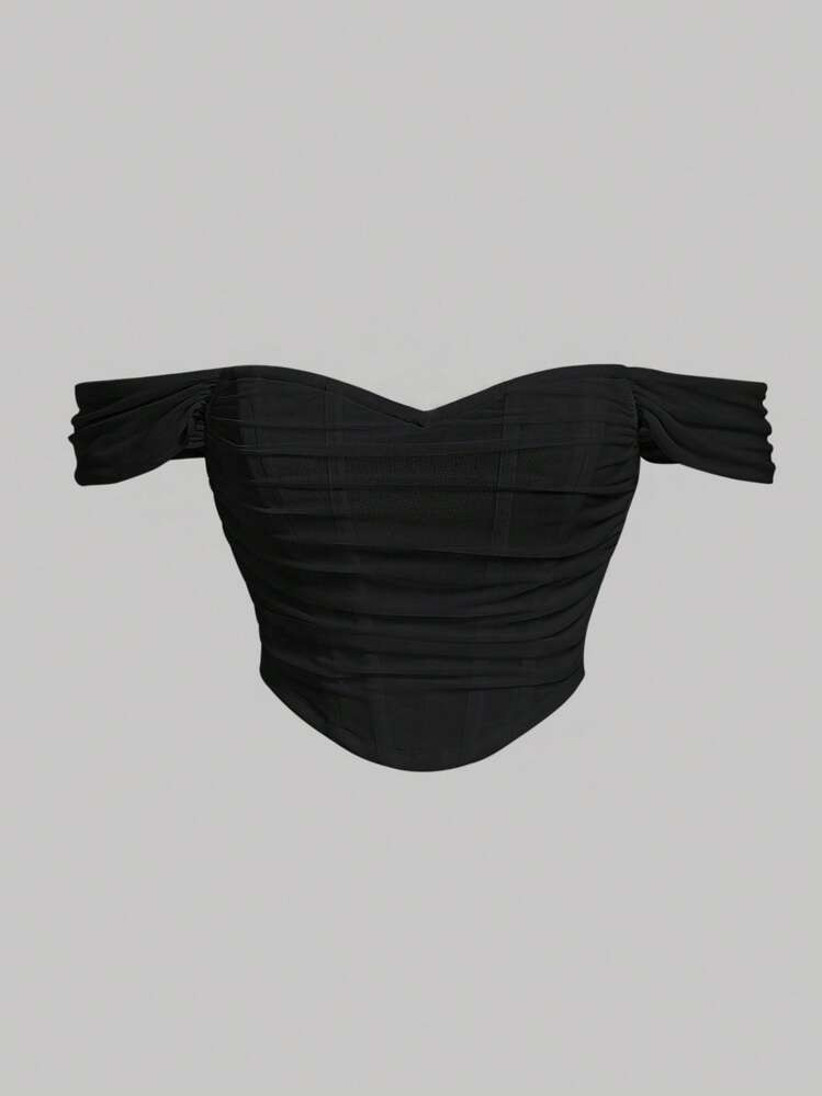 SHEIN MOD Plus Off Shoulder Ruched Mesh Top | SHEIN