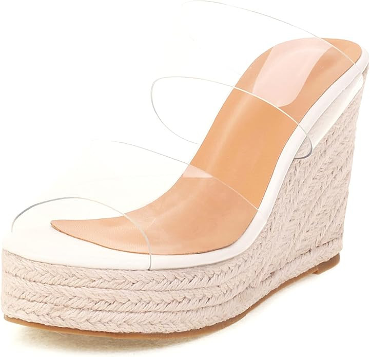 WIRALOMI Women Clear Wedge Heel Sandals Slip On Espadrilles Platform Sandals Slide Summer Beach C... | Amazon (US)