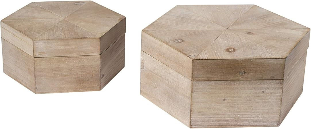Mercana Furniture & Decor Set of 2 Elyse by Mercana Decorative Boxes, 13.8L x 12.0W x 6.0H, Light... | Amazon (US)