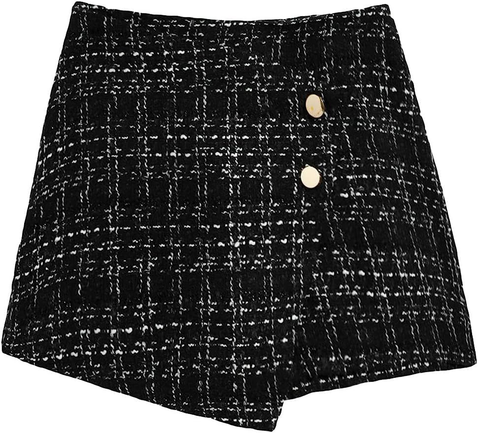 WDIRARA Women's Contrast Binding Knot Side Mid Waist Asymmetrical Skirt Shorts | Amazon (US)