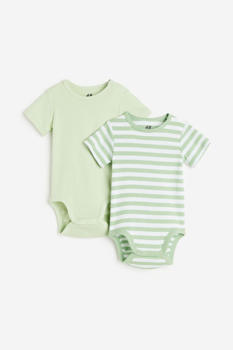2-pack Short-sleeved Bodysuits - Light green/striped - Kids | H&M US | H&M (US + CA)