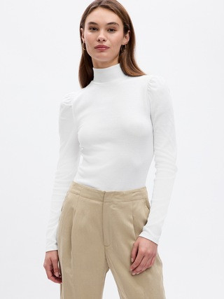 Ribbed Mockneck Puff Sleeve T-Shirt | Gap Factory