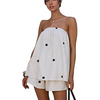 calbatic Polka Dot 2 Piece Shorts Set Summer Lounge Sets Strapless Top and Shorts Matching Airpor... | Amazon (US)