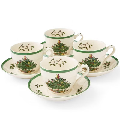Spode Christmas Tree 7 fl.oz Teacup & Saucer Set - Set of 4 Festive Holiday Earthenware Cups, English Drinkware, Made in England, Dishwasher Safe | Target