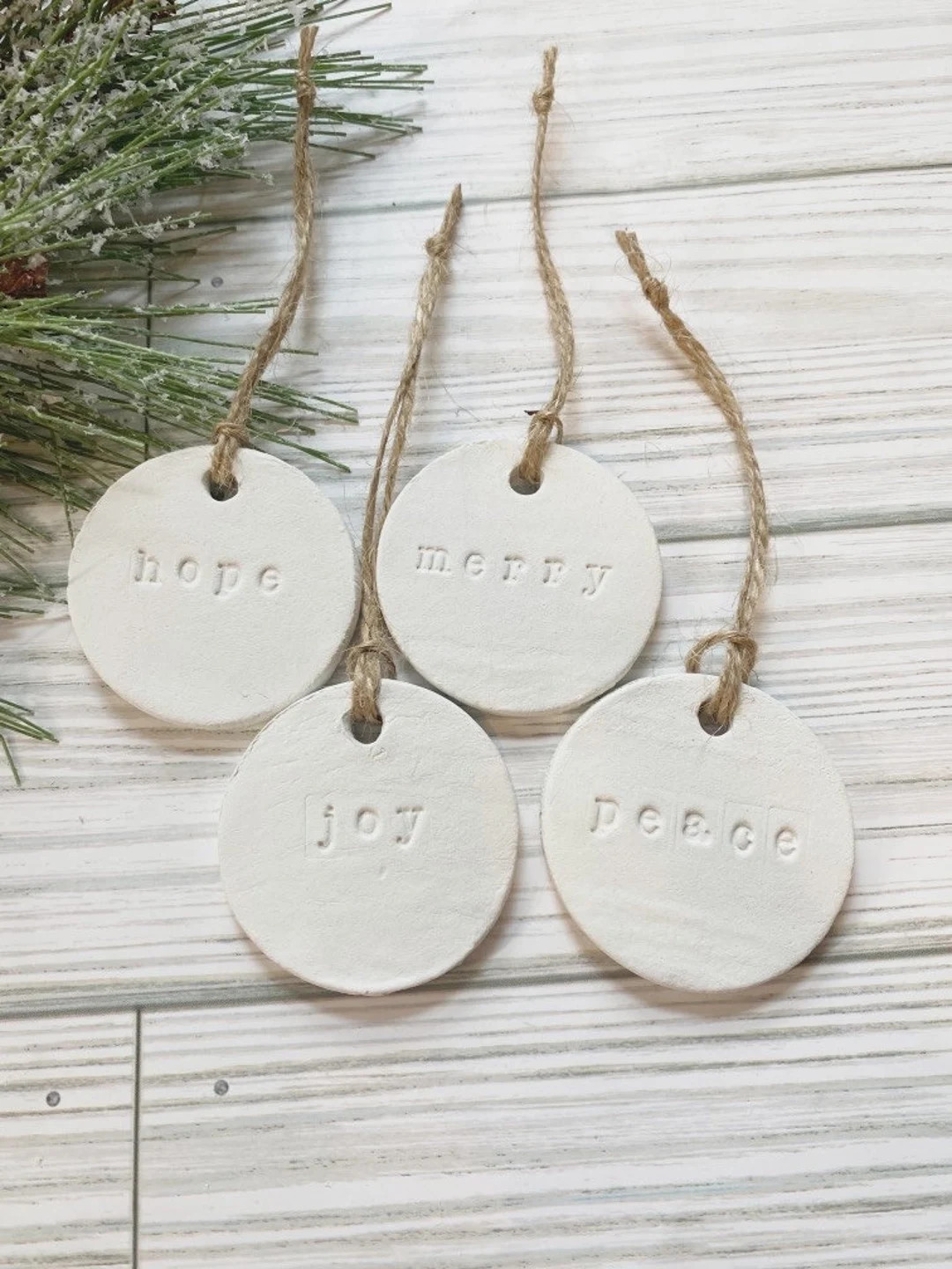 Hope Joy Peace Merry Clay Ornament Set - Etsy | Etsy (US)