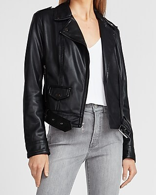 faux Leather Belted Moto Jacket | Express