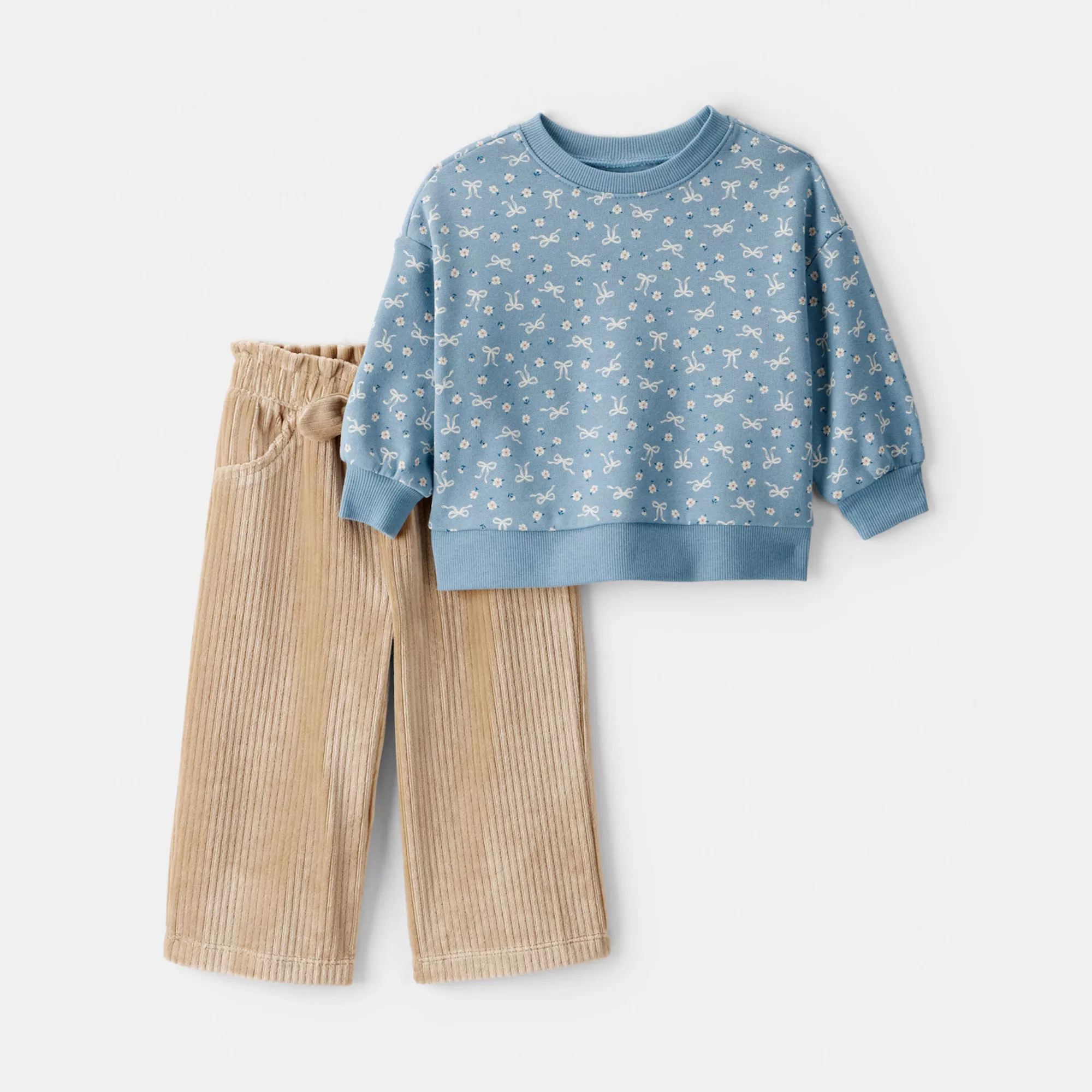 Baby Girl Carter's 2-pc. Bow Crewneck & Corduroy Wide Leg Pants Set | Kohl's