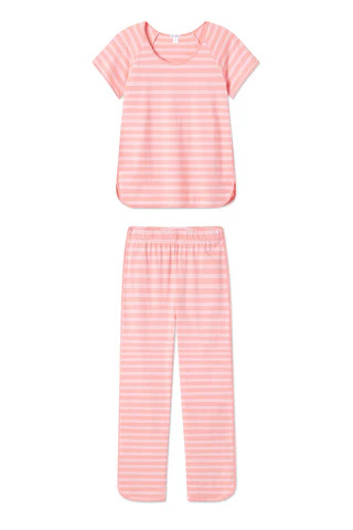 Pima Short-Long Set in Coral Stripe | LAKE Pajamas