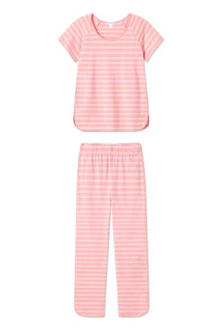 Pima Short-Long Set in Coral Stripe | LAKE Pajamas