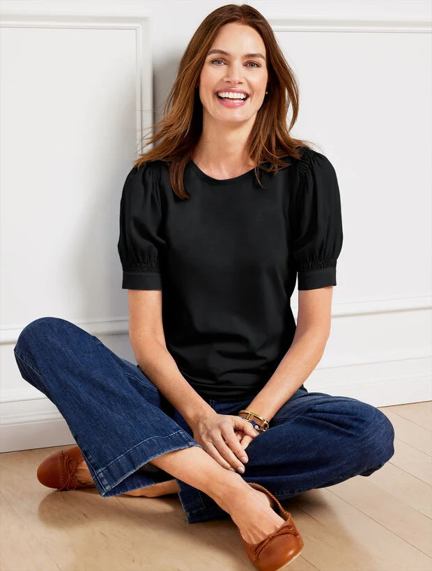 Woven Sleeve Crewneck Tee | Talbots