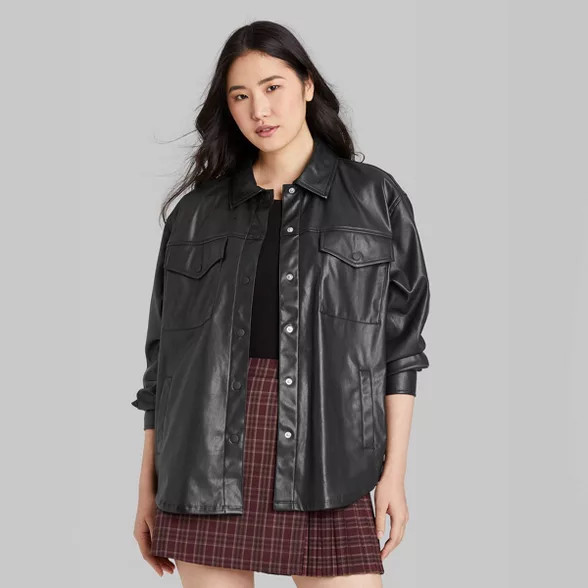 Women's Button-Front Faux Leather Shirt Jacket - Wild Fable™ | Target