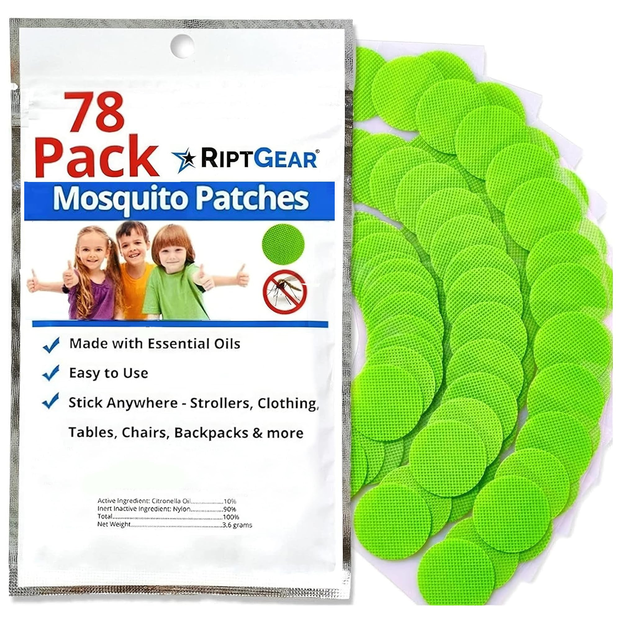 RiptGear Mosquito Patches - 78 Pack of Bug Stickers for Kids and Adults, Natural Citronella Patch... | Amazon (US)