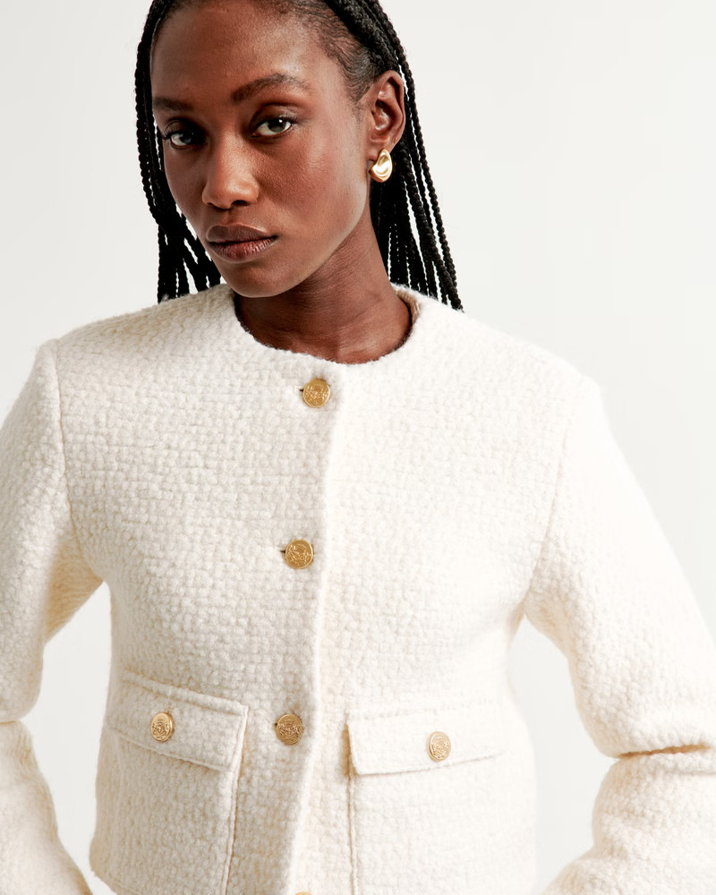 Collarless Boucle Jacket | Abercrombie & Fitch (UK)