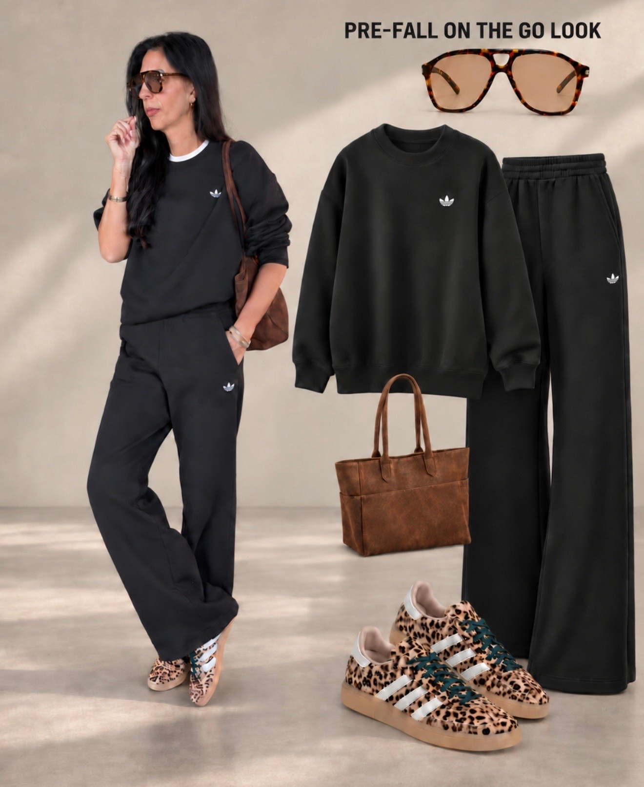 PRE-FALL ON-THE-GO 🖤🐆
Now that school is back and I’m officially on the go ALL day, I’m reaching for outfits that are comfortable, casual and still feel chic.
This monochromatic black adidas set is exactly that. Easy, comfortable and perfect heading into fall. But the STAR? These new leopard print adidas sneakers. The perfect pop of print and SO good for fall. 🐆Wearing a small in the top and bottom (very tts) 
@adidas #createdwithadidas #adidaspartner @Shop.LTK #liketkit

#LTKU #LTKootd #LTKmomlife