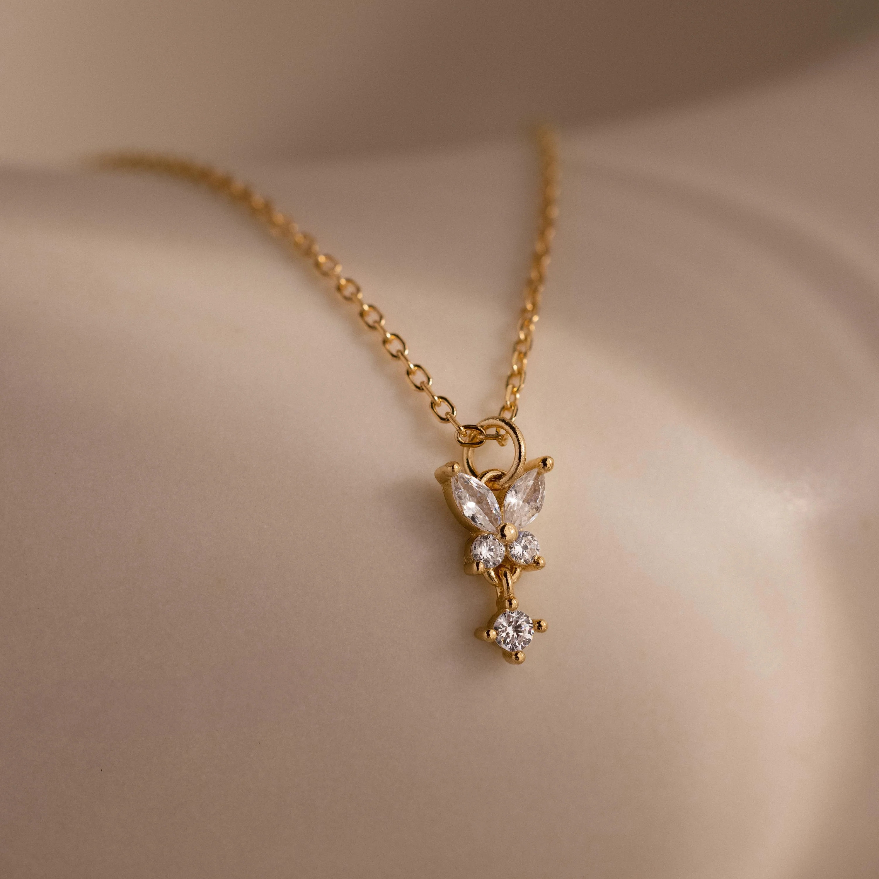 Diamond Butterfly Drop Charm Necklace in 18K Gold | Caitlyn Minimalist | Caitlyn Minimalist