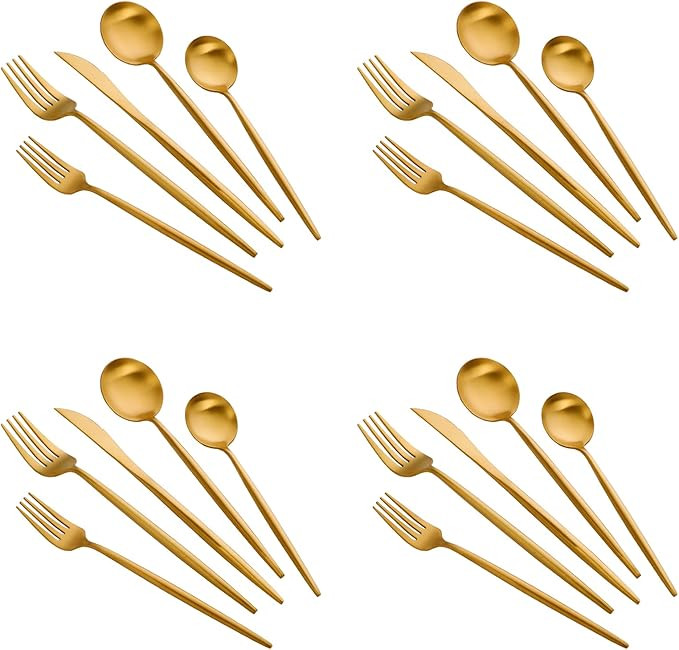 20-Piece Matte Gold Silverware Set, Suotarn Restaurant Flatware Service for 4, 18/10 Stainless St... | Amazon (US)