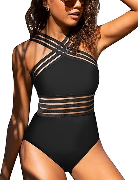 Hilor Women's One Piece Swimwear Front Crossover Swimsuits Hollow Bathing Suits Monokinis | Amazon (US)