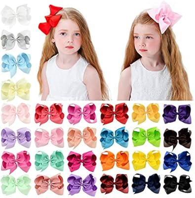 28pcs 6 Inches Grosgrain Ribbon Hair Bows Large Hair Bows Alligator Clips Hair Accessories for Ba... | Amazon (US)
